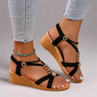 Nelda | Wedge Sandalen mit Knöchelriemen – Stilvoll und Bequem – Schwarz