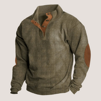 Gerippter Pullover für Männer mit Wildleder-Ellbogen-Patches – Grün