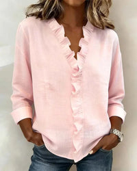 Aletta – Bluse Mit Rüschen, V-Ausschnitt Und Langen Ärmeln – Rosa