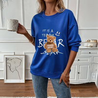 Bequemer Teddybär Druck Pullover – Blau