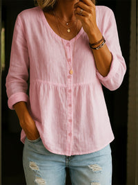 Elinna - V-Ausschnitt-Shirt mit Knopfleiste – Rosa