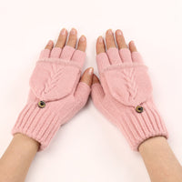 GloveGleam – Gestrickte Fingerlose Flip Handschuhe – Hellrosa