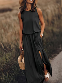 Sommerkleid für Damen - Luftiges Ärmellos Maxikleid mit Seitenschlitz – Schwarz