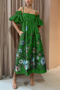 Arielle | Elegantes Kleid mit einzigartigen Ärmeln & praktischen Taschen – Grün