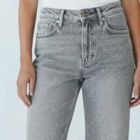 Straight Leg Jeans für Damen mit Glitzersteinen – Grau