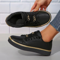 Gabi Sommersneaker | Bequeme Damen Sneaker mit Goldakzenten und Weicher Einlegesohle für den Sommer – Schwarz