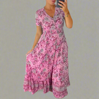 Gritta | Elegantes Blumenmuster Kleid – Rosa