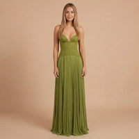 Carol - Spitzen-Corsage Faltenmaxikleid – Grün