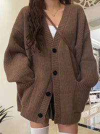 Wichase | Strickjacke mit V-Ausschnitt, warm, einfarbig, für die kühlere Jahreszeit – Kaffee