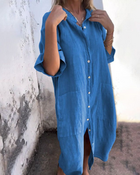 Lotte™| Lässiges Hemdblusenkleid im Ibiza-Stil in Knöchellänge – Blau