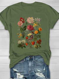 Lorelei - Vintage Blumen Print Damen-T-Shirt – Oliv