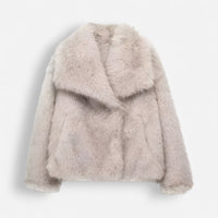 Weiche Winterjacke für Damen mit großem Reverskragen – Ecru