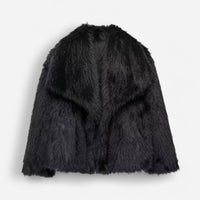 Weiche Winterjacke für Damen mit großem Reverskragen – Schwarz