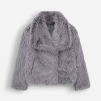 Weiche Winterjacke für Damen mit großem Reverskragen – Grau