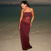 Rina | Lange Spitzenkleid – Wein