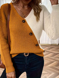 Climora | Dekorative Knöpfe und weicher Strick für schicken Herbst-Winter-Style – Aprikose