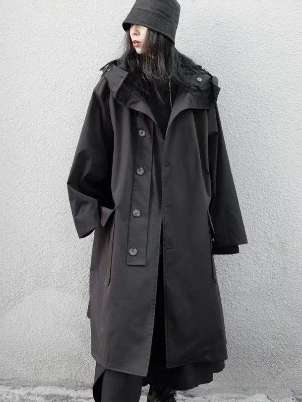 Sayelith | Schwarzer langer Mantel mit Kapuze für Damen