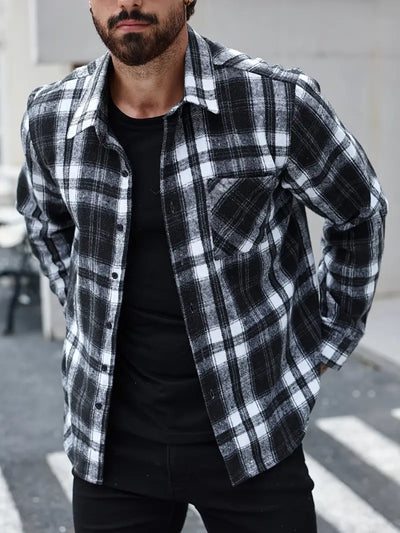 Keytael | Vintage Karierte Fleece-gefütterte Jacke mit Taschen Lässiger Button-Up