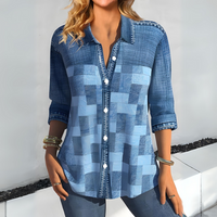 Venalin | Damen Knopf Daunen Bluse | Lässig – Denim Blau