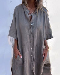 Lotte™| Lässiges Hemdblusenkleid im Ibiza-Stil in Knöchellänge – Grau