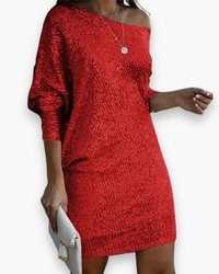 Damen's Elegantes Glitzer Partykleid | Midi – Rot