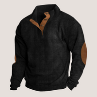 Gerippter Pullover für Männer mit Wildleder-Ellbogen-Patches – Schwarz