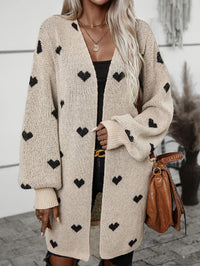 Damen Cardigan mit Herzmuster | Langarm – Khaki