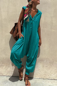 Suma - Jumpsuit mit Knöpfen – Türkisblau