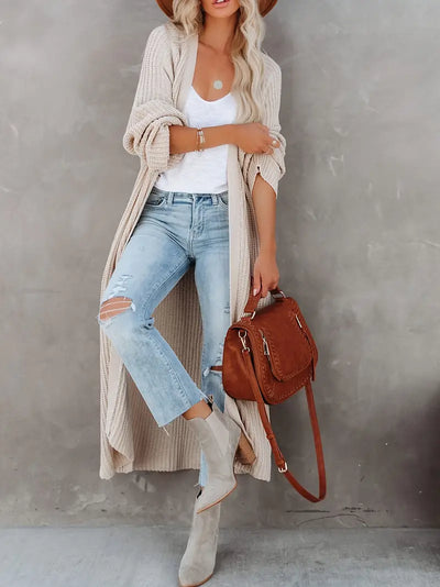 Irelana | Zeitlose Wärme – Locker gestrickte Strickjacke mit offener Vorderseite und modernem Schlitz