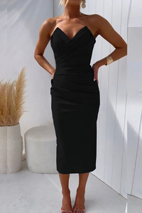 Sommerkleid für Damen - Leichtes schulterfreies Midi-Cocktailkleid – Schwarz