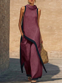 Maranta - Set aus asymmetrischer Tunika und Wide-Leg-Hose – Burgunder
