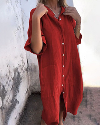 Lotte™| Lässiges Hemdblusenkleid im Ibiza-Stil in Knöchellänge – Rot