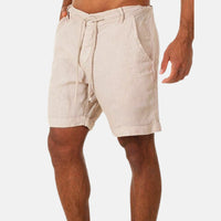 Carl Bermuda Shorts | Sommerliche Kurze Leinen-Optik Hosen Mit Kordelzug für Männer – Beige