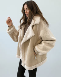 Lässige gefütterte Damenjacke mit Ziptaschen und großem Kragen – Beige