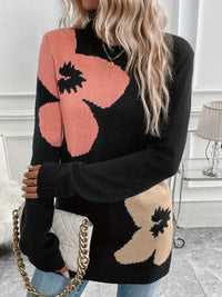 Clisania | Blühende Eleganz Florale Tunika Pullover Vielseitig – Schwarz