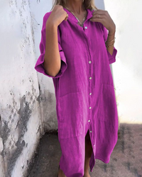 Lotte™| Lässiges Hemdblusenkleid im Ibiza-Stil in Knöchellänge – Lila