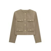 Damen Elegante Kurze Vintage Jacke | Langarm – Beige