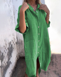 Lotte™| Lässiges Hemdblusenkleid im Ibiza-Stil in Knöchellänge – Grün