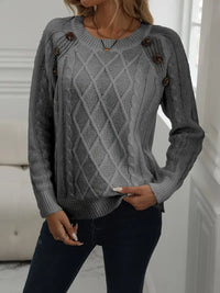 SOLIDER KABELSTRICKPULLOVER FÜR DAMEN | ELEGANTER WARMER STIL – Grau