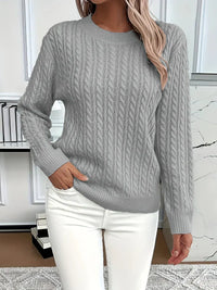Quinisha – Strickpullover Mit Zopfmuster – Grau