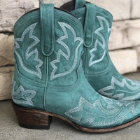 Heidi-Mode | Bestickte Leder-Cowboy-Stiefel – Grün