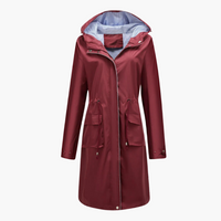 Damen Trenchcoat mit Kapuze und Fronttaschen – Rot