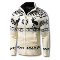 Lorenzo | Winter Herren Jacquard Pullover mit Reißverschluss und Stehkragen – Beige