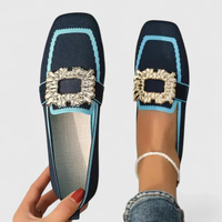 Doris | Damen Loafer Kristallschnalle Slip-On Glamour Elegant Modern – Blau