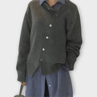 Asymmetrischer Knopf-Cardigan – Mühelose Raffinesse mit modernem Twist – Grau
