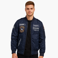 Herren Piloten Bomberjacke mit geripptem Saum – Dunkelblau