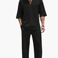 Herren Sommer Set mit Kurzarmhemd und elastischer Hose – Schwarz