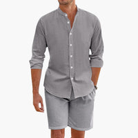 Herren Sommer Zweiteiler aus Leinenmix mit Hemd und Shorts – Grau