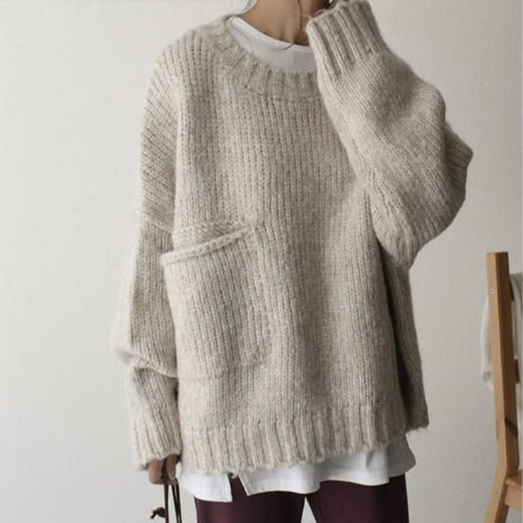 Komiara | Übergroßer Pullover mit elfenbeinfarbener Taschenfront