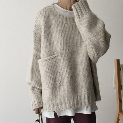 Komiara | Übergroßer Pullover mit elfenbeinfarbener Taschenfront